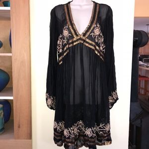 KASHKHA black rayon V-neck embroidered sheer dress